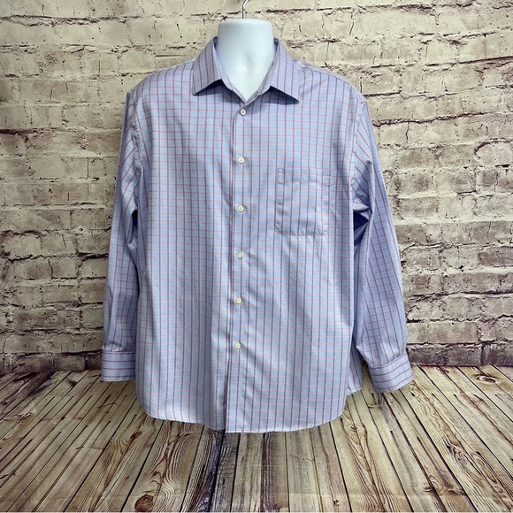 Pronto Uomo Blue Plaid Non Iron Button Long Sleeve Dress Shirt - Picture 1 of 9